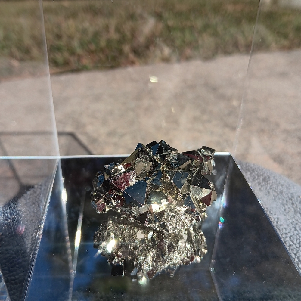 Iron Pyrite Crystal with Mirrored Display Box